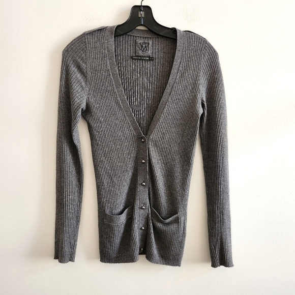 Club Monaco XS cashmere cotton blend ribbed cardigan, gray - Picture 1 of 10